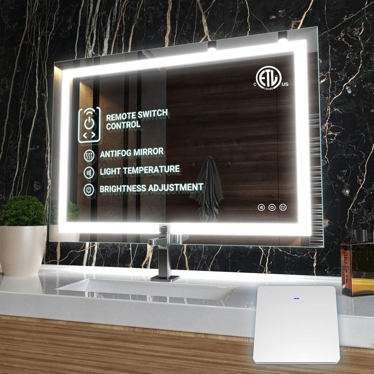 Frameless Led Bathroom Mirror with Lights, Anti Fog, Dimmable, 3 Colors L4049