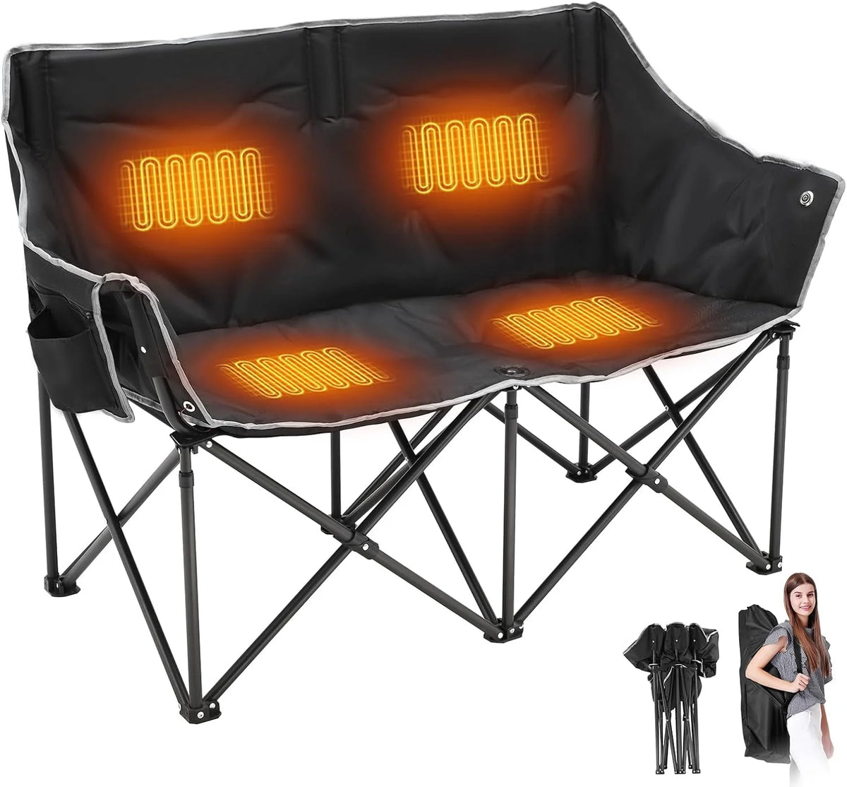 Heated 2-Person Folding Camping Chair 550 lbs E2288