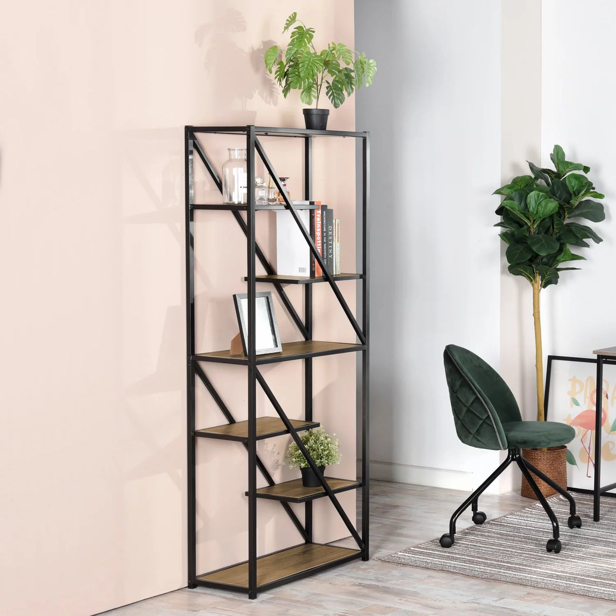 6-Tier Metal Wood Bookcase K897