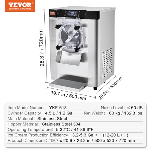 Commercial Ice Cream Machine 1400W 20/5.3 Gph Hard Serve Ice Cream Maker with LED Display A13501