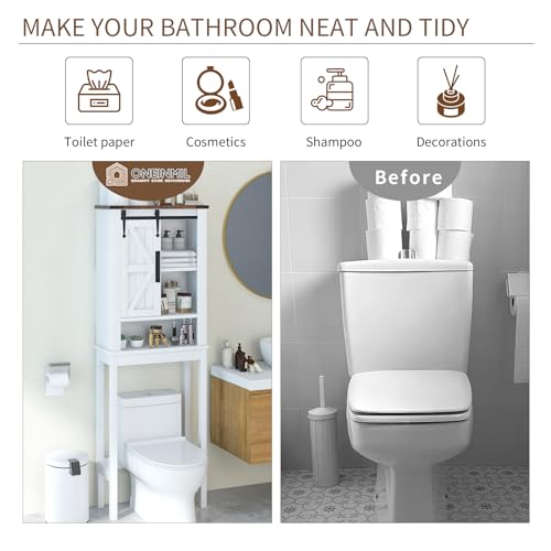 White Over The Toilet Storage Cabinet with Adjustable Shelves & Sliding Barn Doors V238788