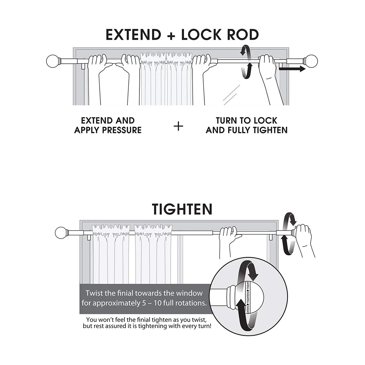 Adjustable Tension Single Curtain Rod, 48" - 84", Brushed Nickel C607100