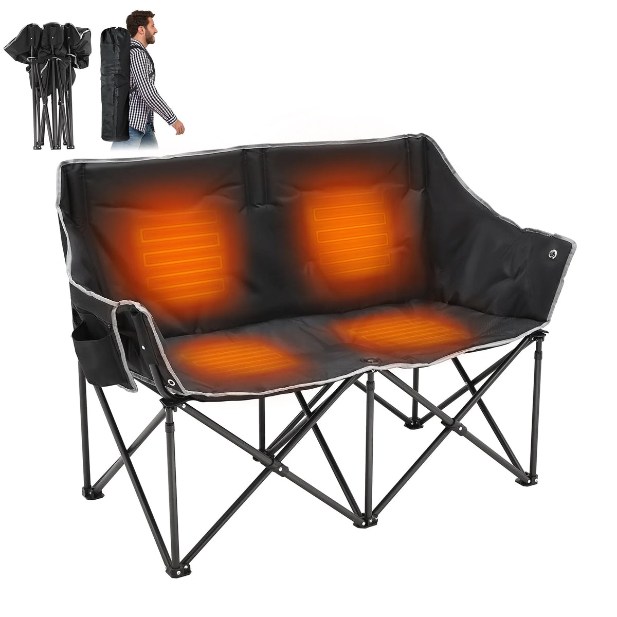 Heated 2-Person Folding Camping Chair 550 lbs E2288