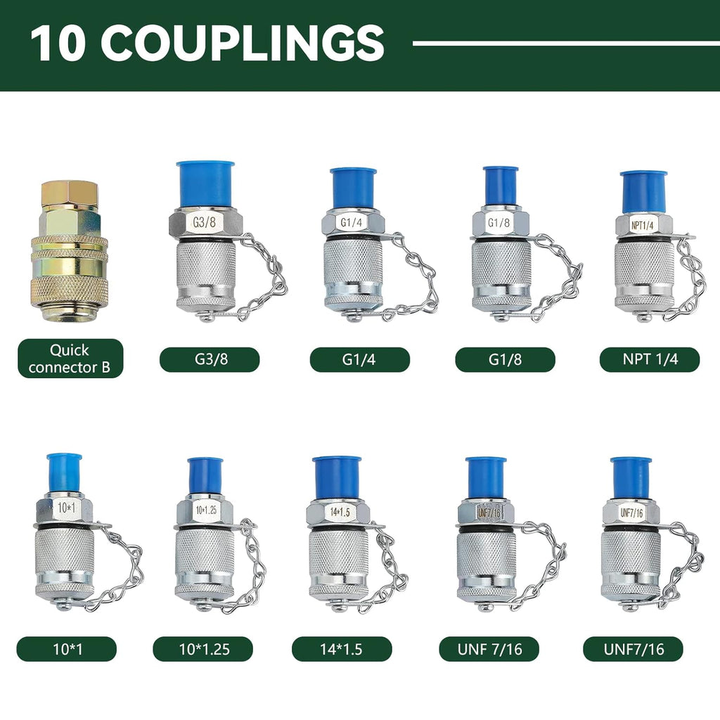 Hydraulic Pressure Gauges Kit with 4 Pressure Gauges 10 Couplings 3 Test Hoses J89487