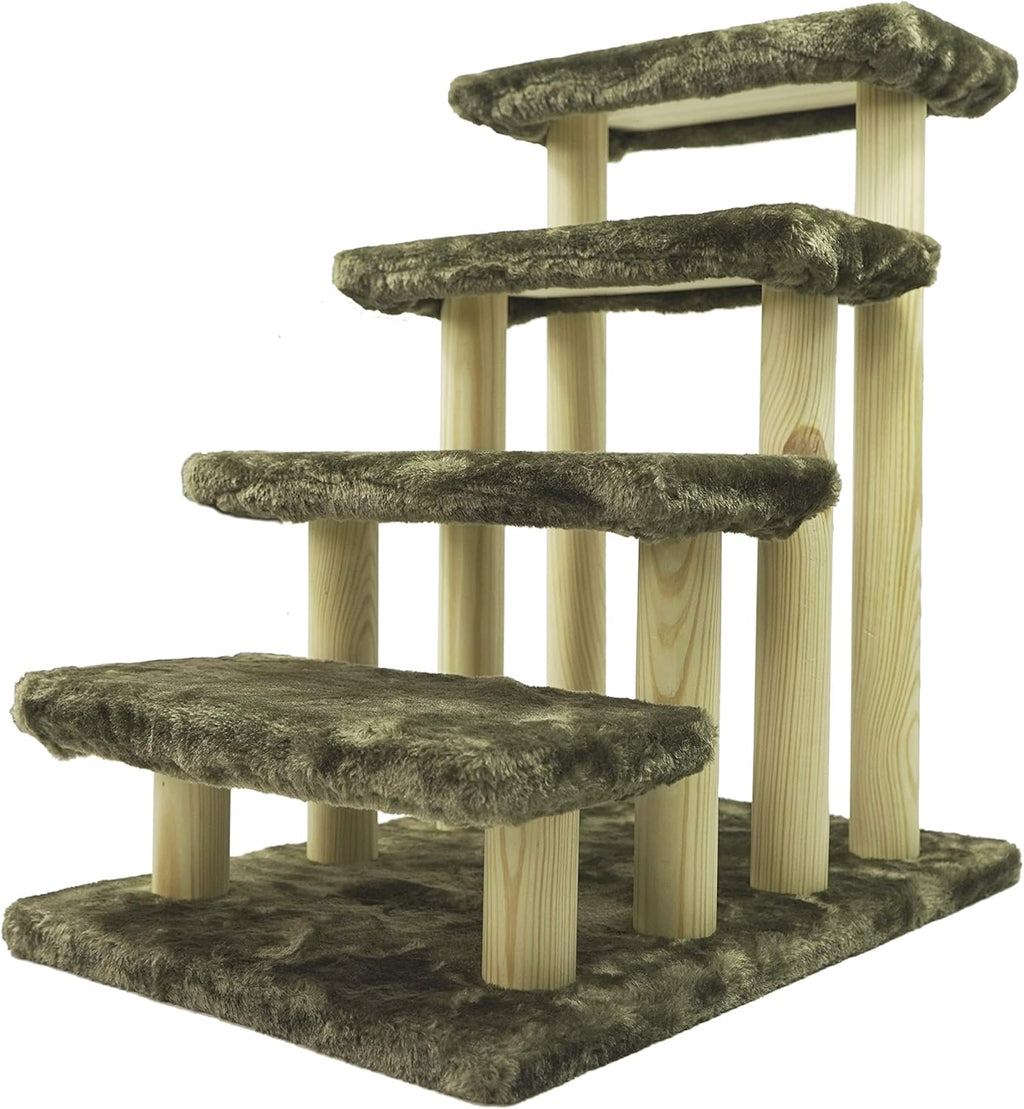 4-Step Wooden Pet Stairs with Detachable Carpet, Brown, Pack of 2 E183335