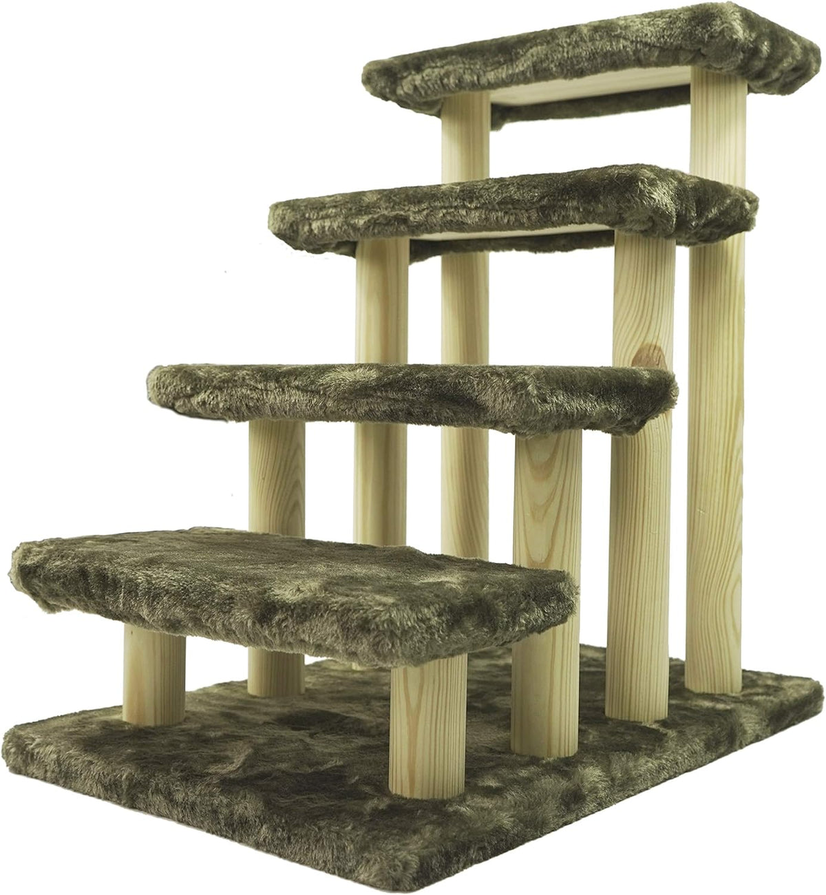 4-Step Wooden Pet Stairs with Detachable Carpet, Brown, Pack of 2 E183335