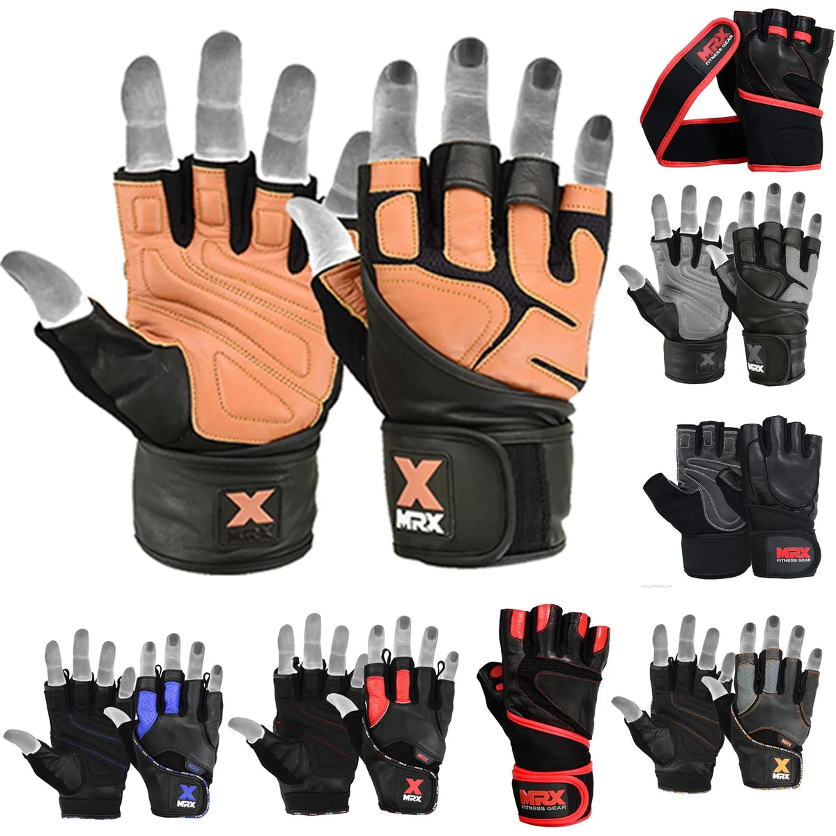 Weight Lifting Gloves Long Wrist Strap Black / Red M E675