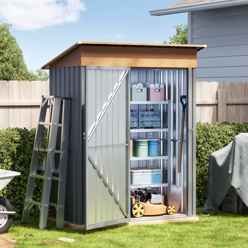 Compact Metal Tool Shed with Lockable Door (Matte Gray) H1786