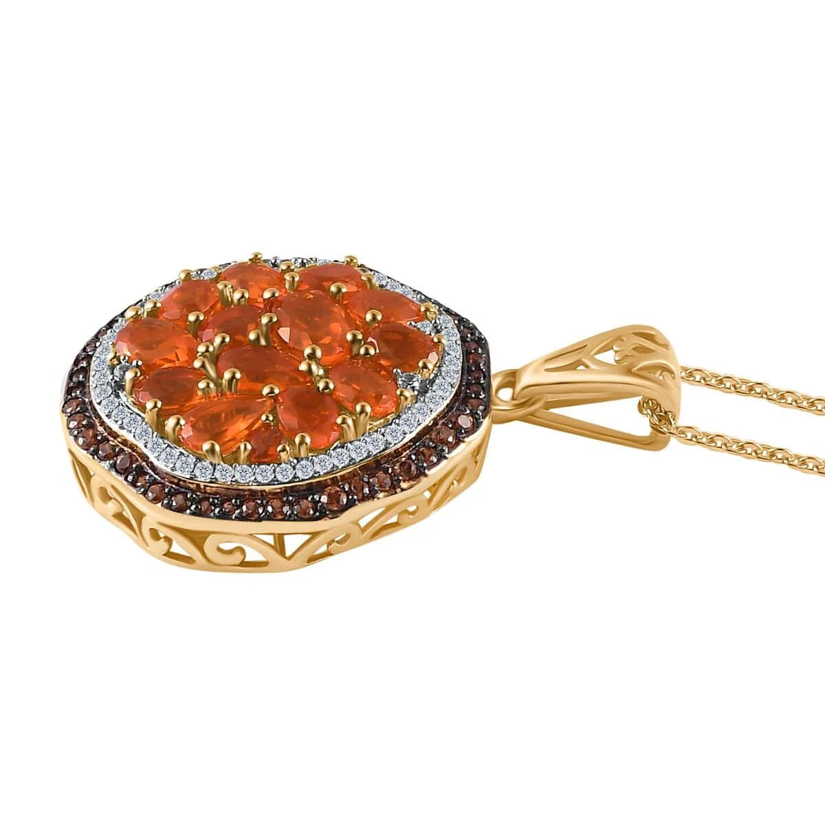 Crimson Fire Opal Oval 925 Sterling Silver Vermeil Yellow Gold Plated Pendant Necklace 20" Ct 1.87 V97179