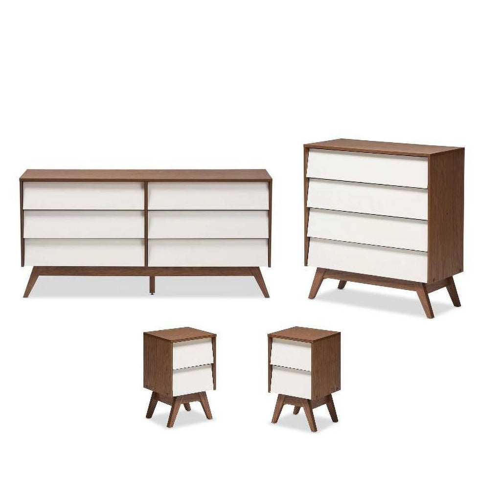 4 Piece 4 Drawer Chest 6 Drawer Dresser and 2 Nightstands J7046