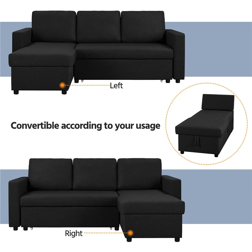 Dark Gray Reversible L-Shaped Sectional Sofa with Pull Out Bed X798