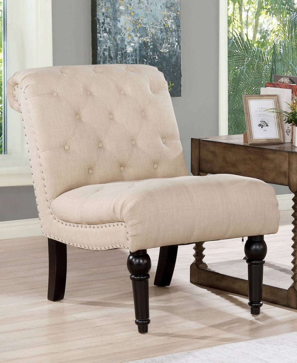 Beige Tufted Armless Chair D29281