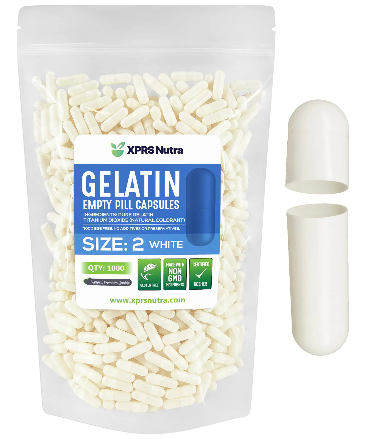 1000 Count White Empty Gelatin Capsules O42765