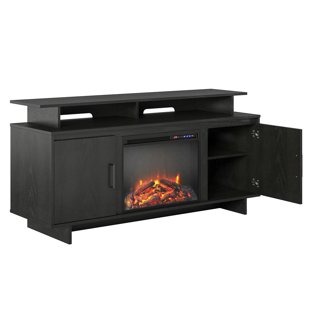Electric Fireplace TV Console with Storage Cabinets, Black Oak C372