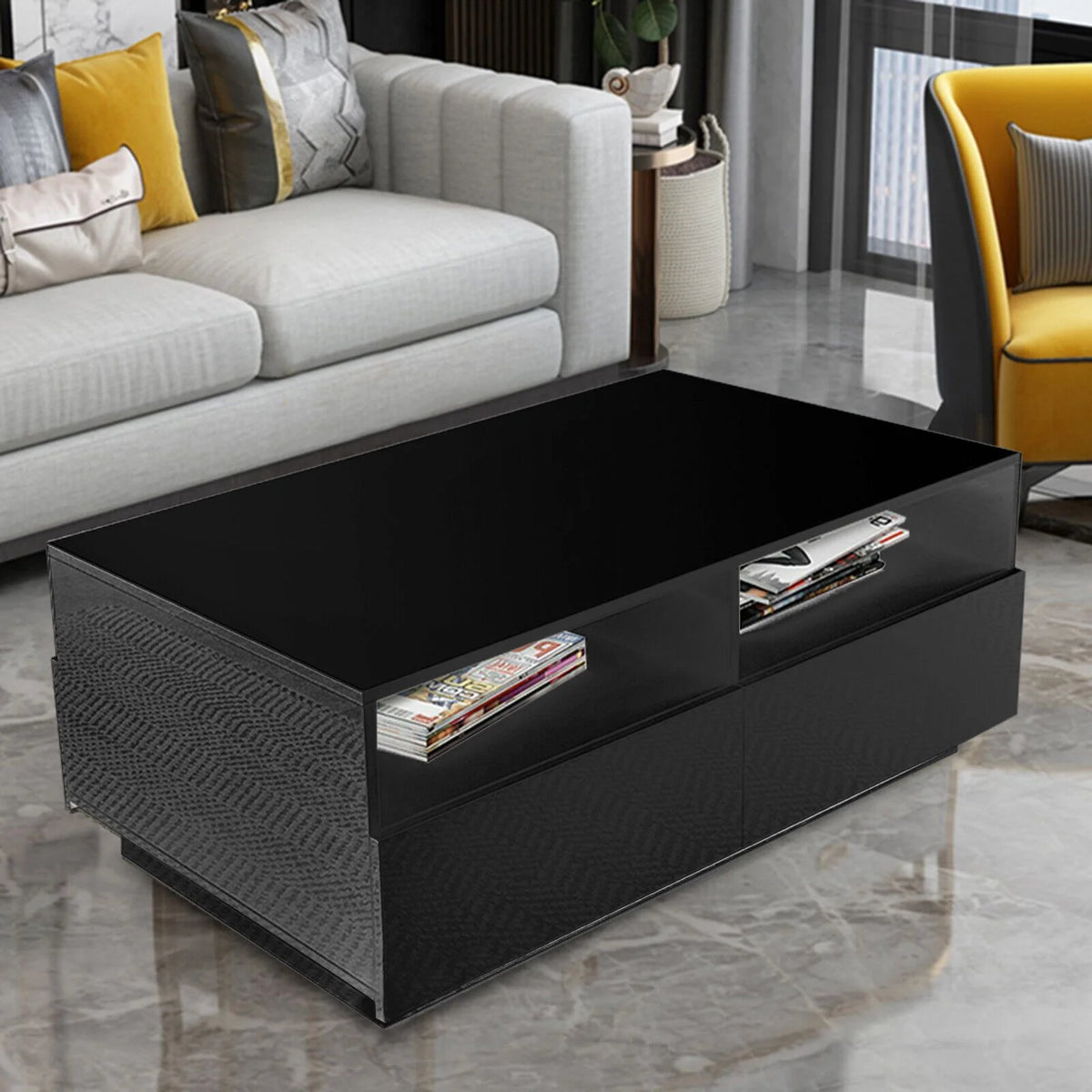 Modern LED High Gloss Coffee Table with 4 Drawers B627