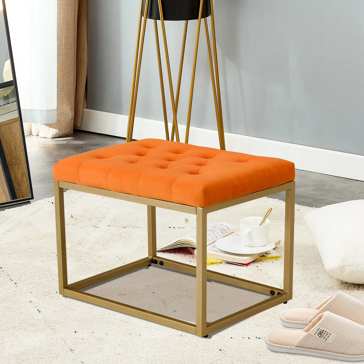 Orange Velvet Shoe Changing Stool Z5759