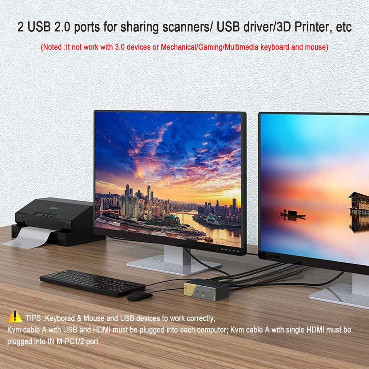 Kvm Switch Dual Monitor HDMI 2 Port with USB 2.0 Hub, 4k@30Hz B87894