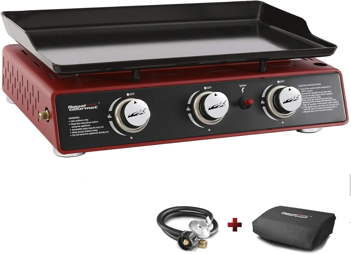 Black 3-Burner Table Top Gas Grill Griddle with Cover O795677