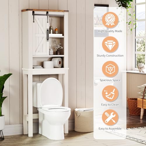 White Over The Toilet Storage Cabinet with Adjustable Shelves & Sliding Barn Doors V238788