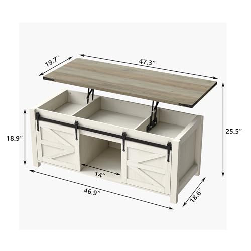 47.3'' Lift Top Coffee Table with Storage, White, Grey Top S6541