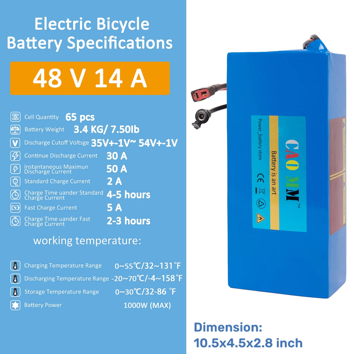 48V 14Ah Lithium Ebike Battery with 5A Fast Charger T Plug G7990