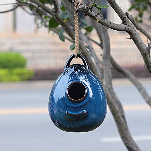 Blue Ceramic Hanging Birdhouse I6548