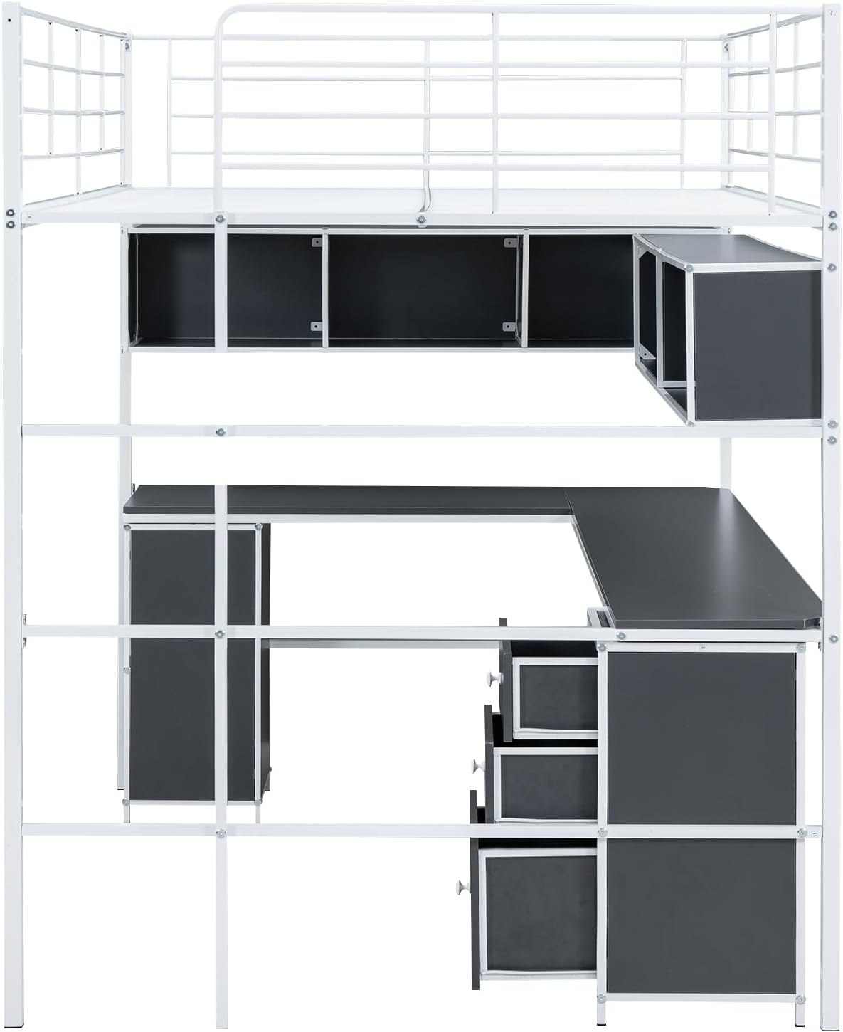 Full Size Metal Loft Bed with Bookcase and Desk I520506