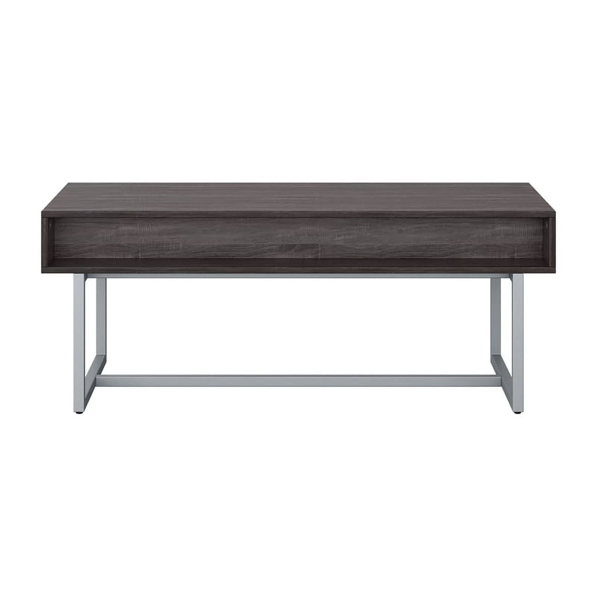 Gray Engineered Wood Single Drawer Coffee Table with Cubby Storage G7150