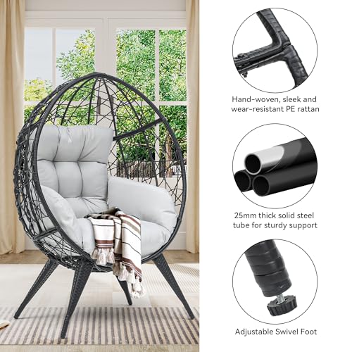 Large Wicker Egg Chair with Stand and Cushion I7784