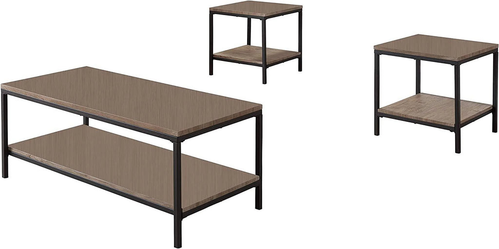 3 Piece Gray Finish Wood and Black Metal Occasional Table Set W6599