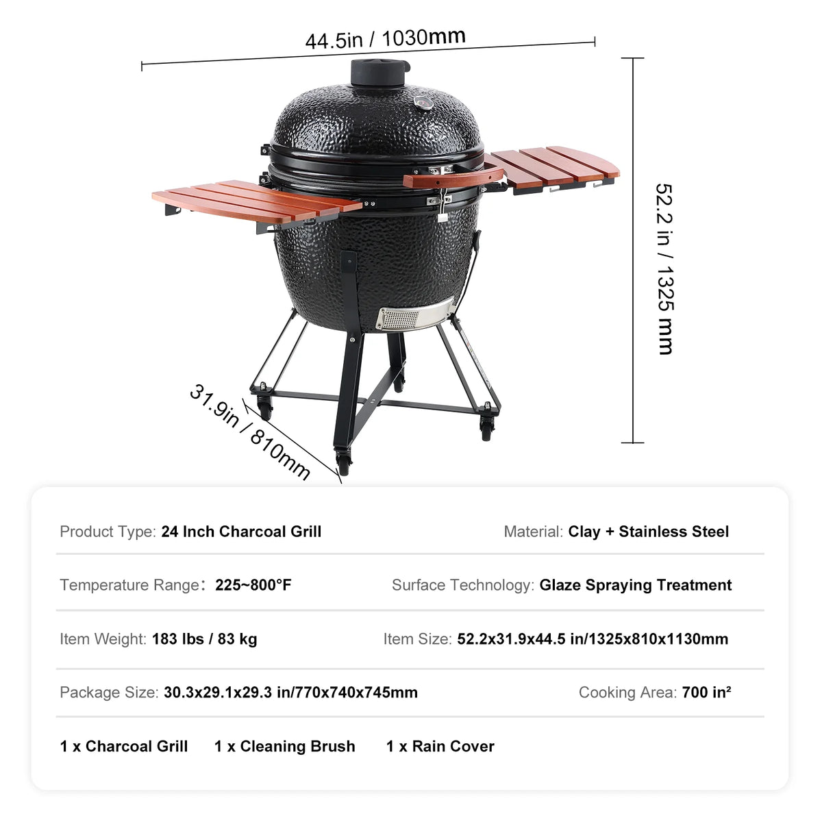 24" Ceramic Barbecue Grill Smoker Q9173