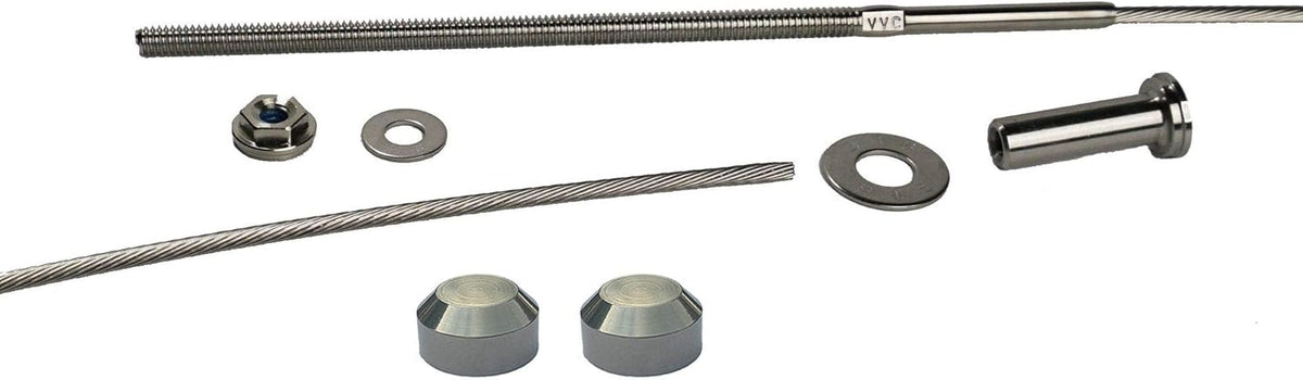 Stainless Steel Cable Railing Installation Kit for Deck Railing for 4x4 and 6x6 Posts, 1/8 Inch Cable, 25 Feet with Long Terminals and Stainless Chamfer Caps Q784