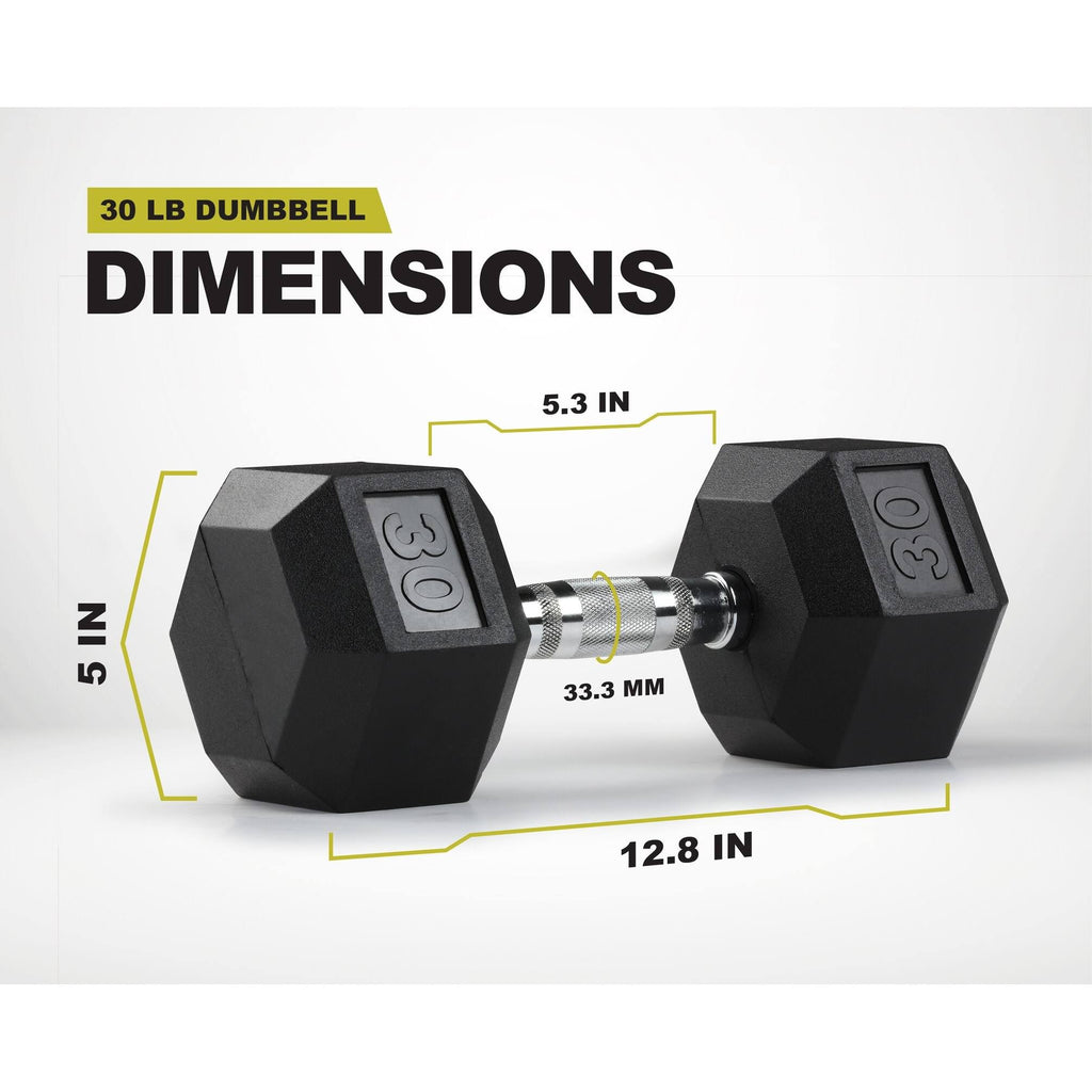 30 lbs Pair Rubber Encased Hex Dumbbell T413579
