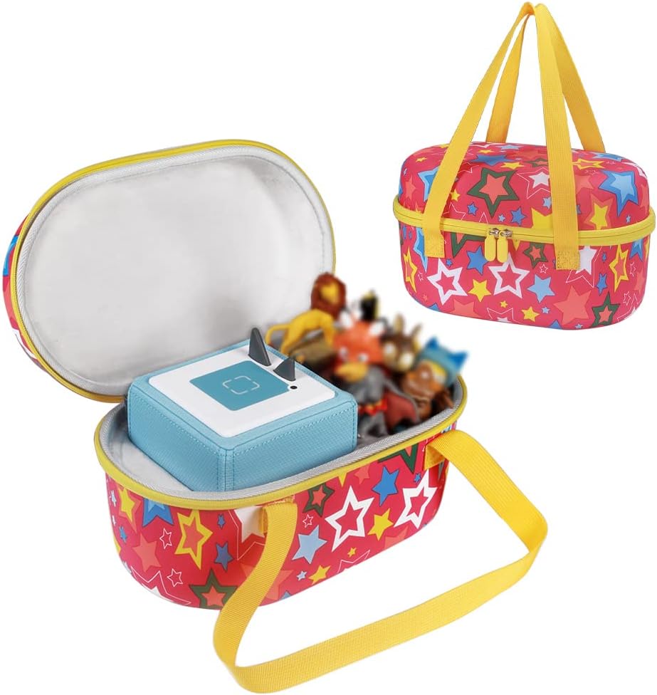 Portable Carry Case for Toniebox Starter Set and Tonies Figurines, Zipper Case Waterproof Shockproof (Green Star) L2358