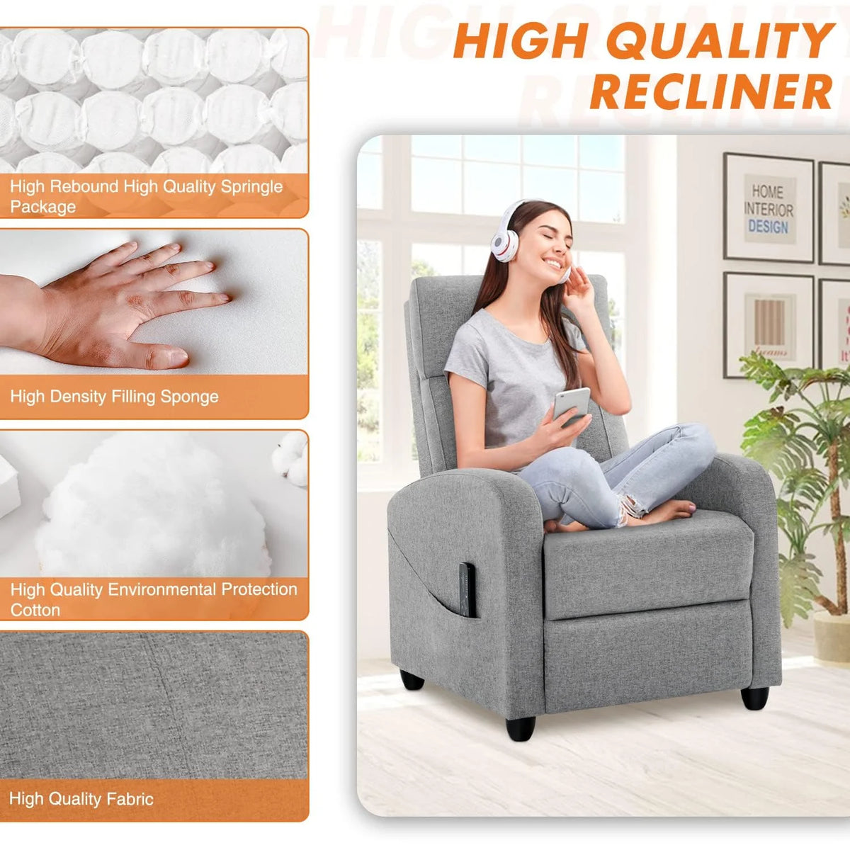 PU Leather Recliner Chair with Lumbar Support M8098