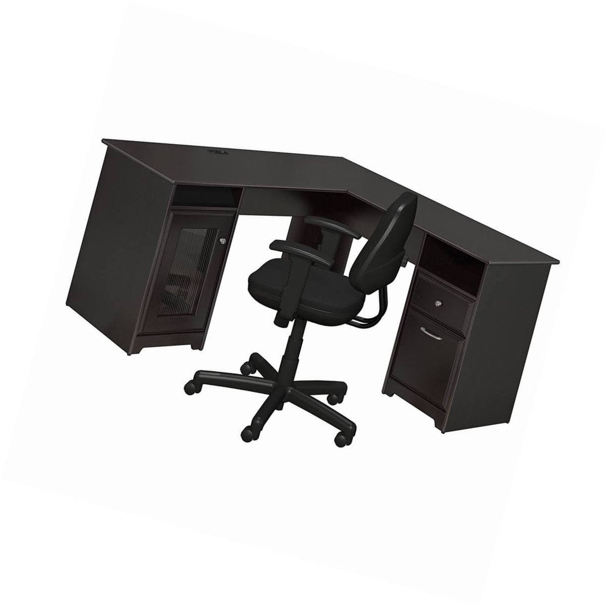 Espresso Oak L Shaped Desk and Office Chair N1137
