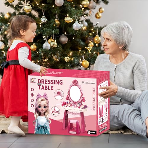 Toddler Vanity Makeup Table Toy with Mirror & Chair P602006