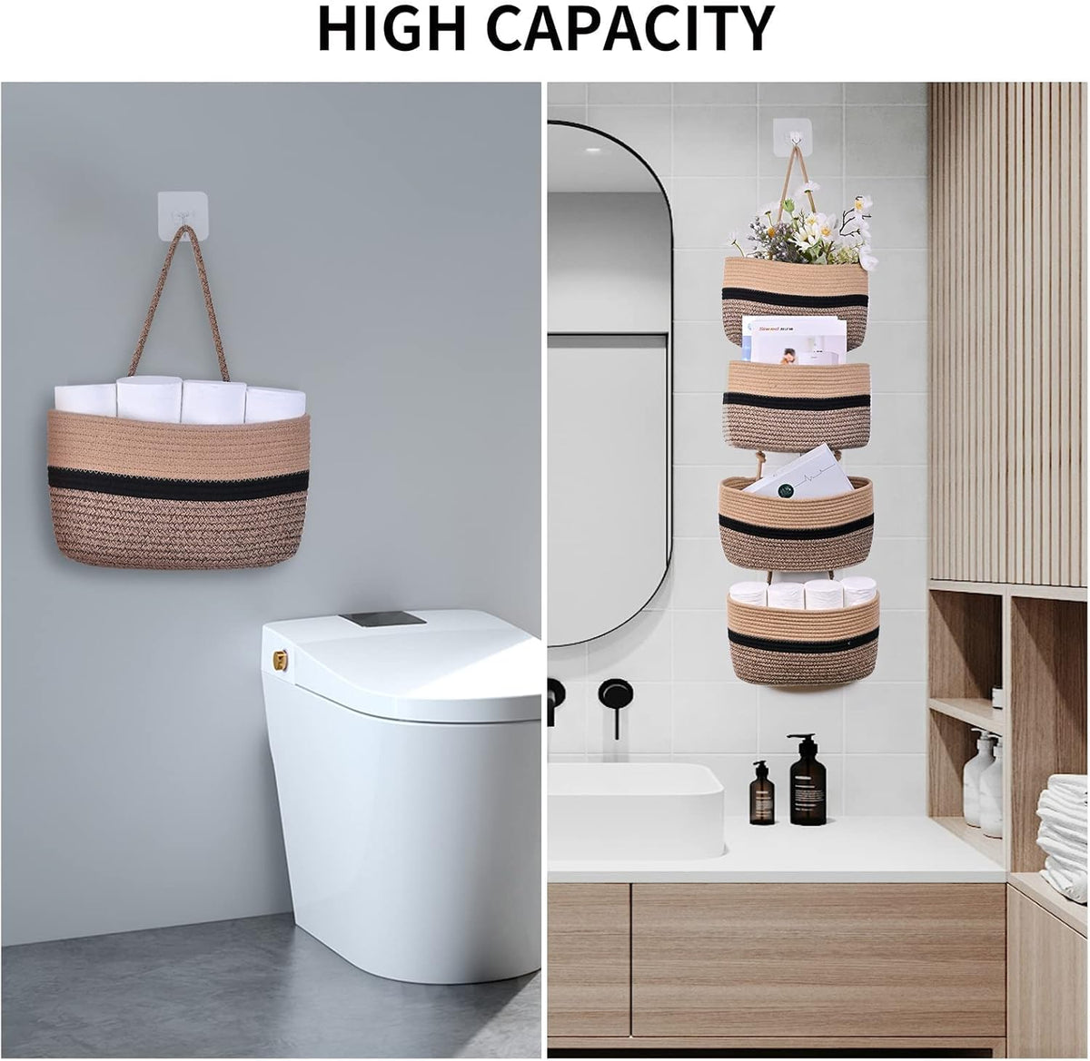 5 Pack of 2 Detachable Cotton Rope Hanging Storage Basket J20099