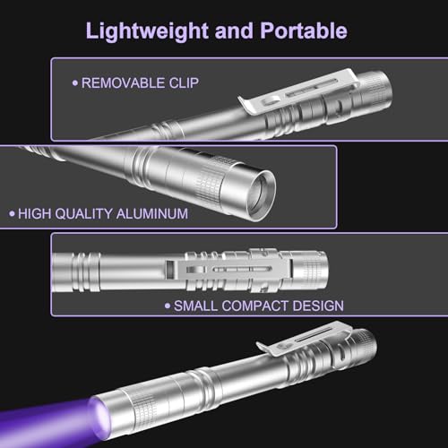 UV Black Light Flashlights, 4 Pack 395nm Mini Pen Lights with Clip, Waterproof Ultraviolet Flashlights D24723