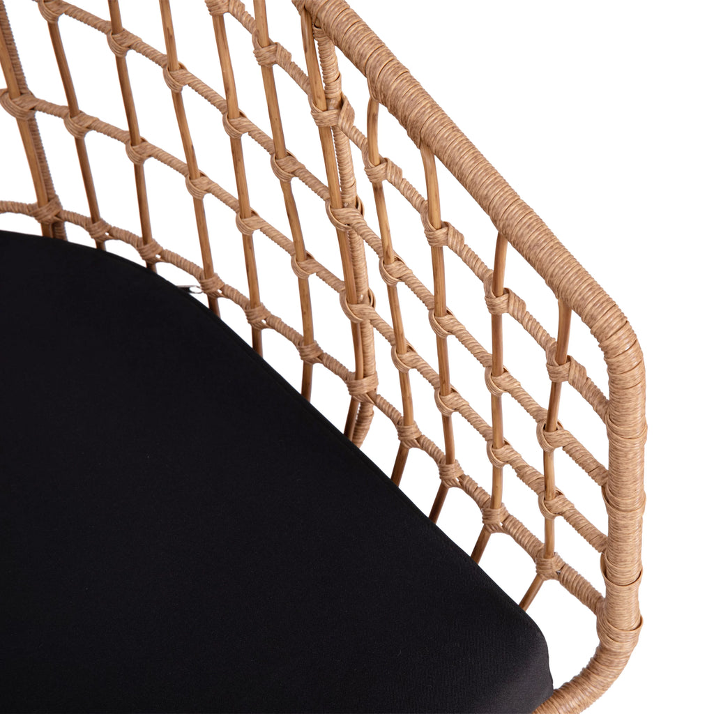Set of 2 Indoor/Outdoor Rope PE Wicker Rattan Club Chairs with Black Cushions O8506