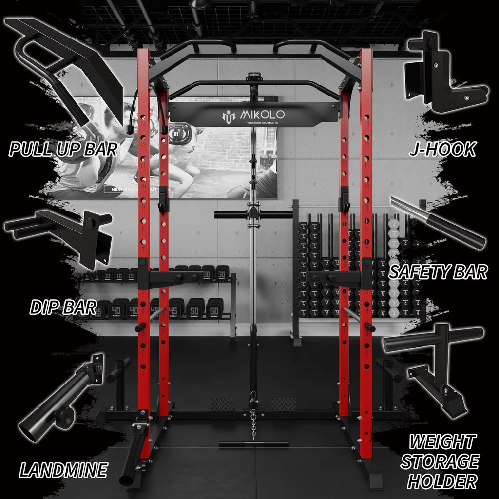 1200LBS Capacity Power Rack with LAT Pulldown System S598