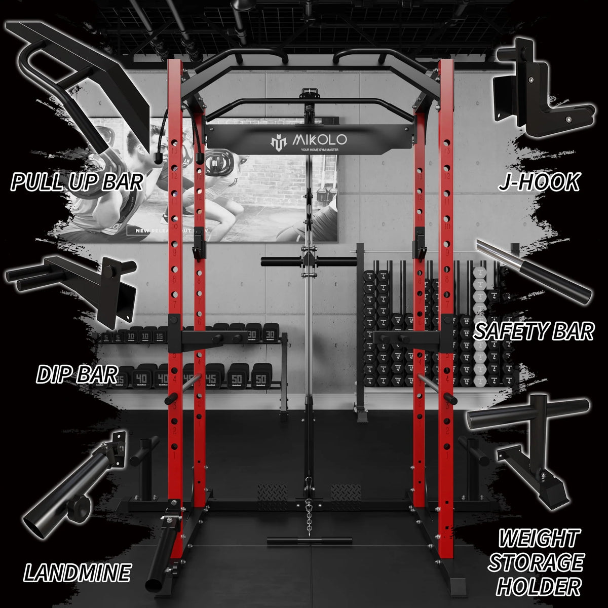 1200LBS Capacity Power Rack with LAT Pulldown System S598