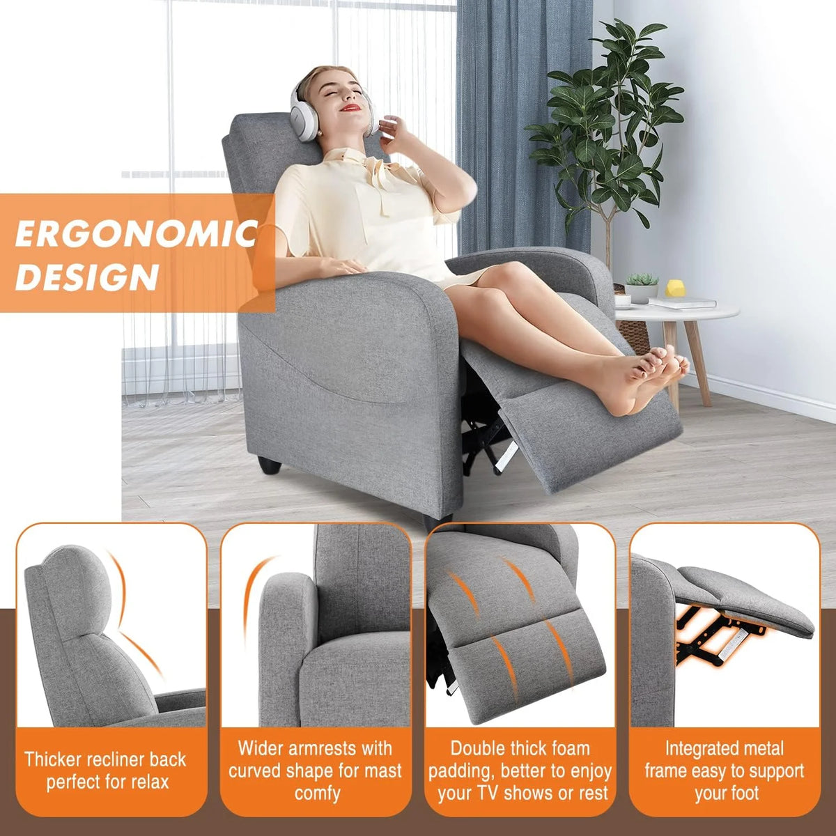 PU Leather Recliner Chair with Lumbar Support M8098