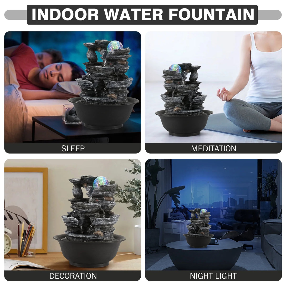 Indoor Resin Rockery Waterfall Tabletop Water Fountain with LED Light Y1228
