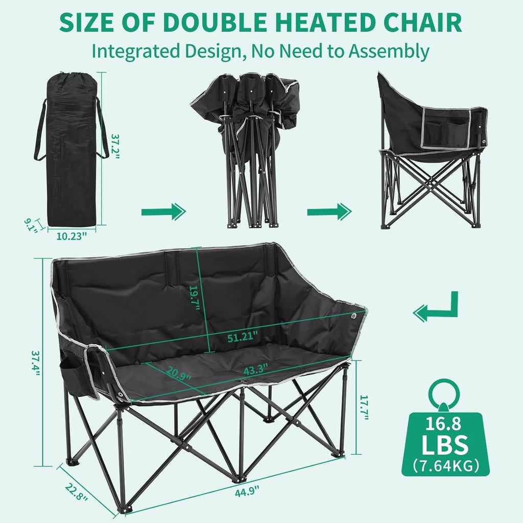 Heated 2-Person Folding Camping Chair 550 lbs E2288