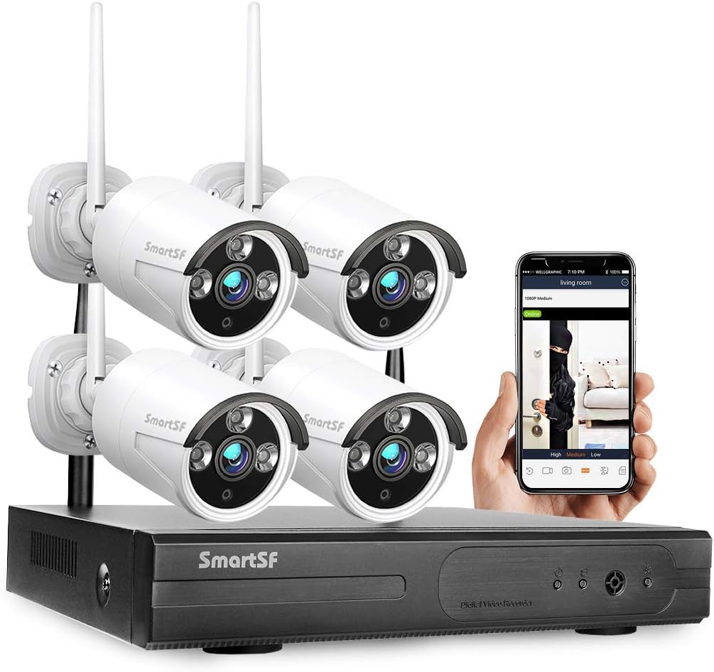 Wireless Security Camera System with 4 Weatherproof Indoor Outdoor IP Camera with 65Ft Night Vision A6226