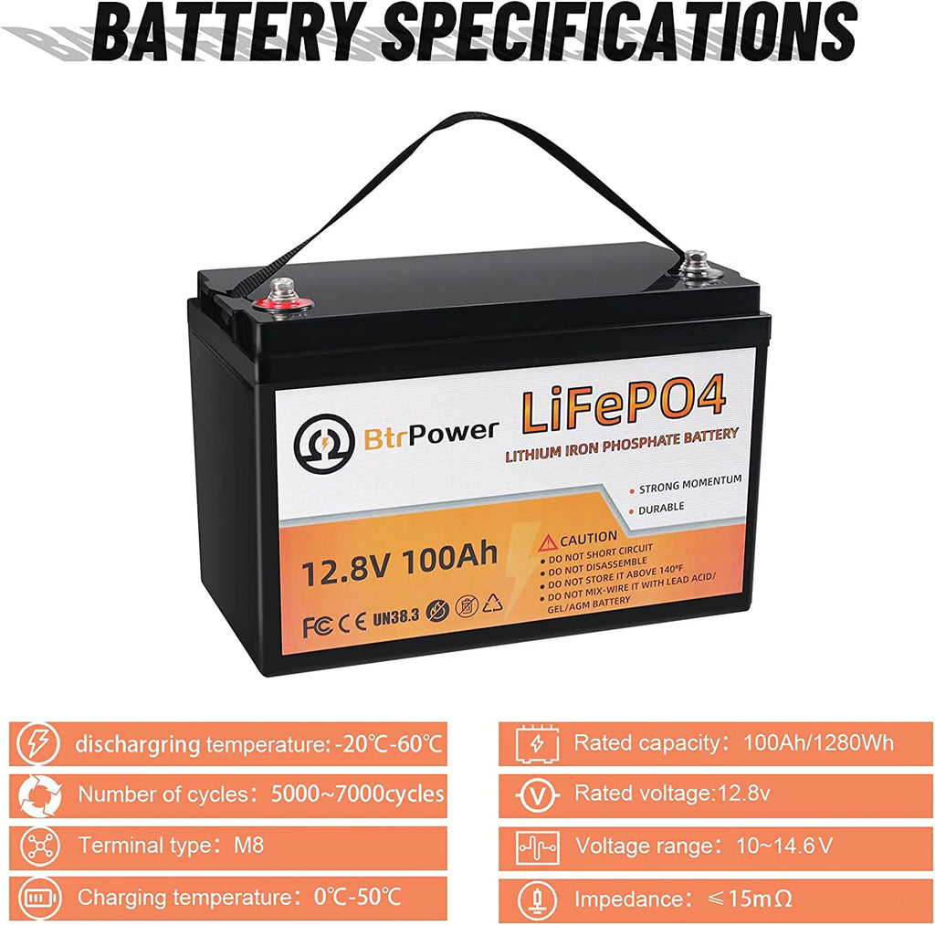 2 Pack 12V 100Ah LiFePO4 Lithium Deep Cycle Rechargeable Battery Q391