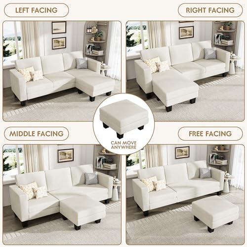 Green Corduroy L-Shaped Convertible Sectional Sofa 3 Seater T740