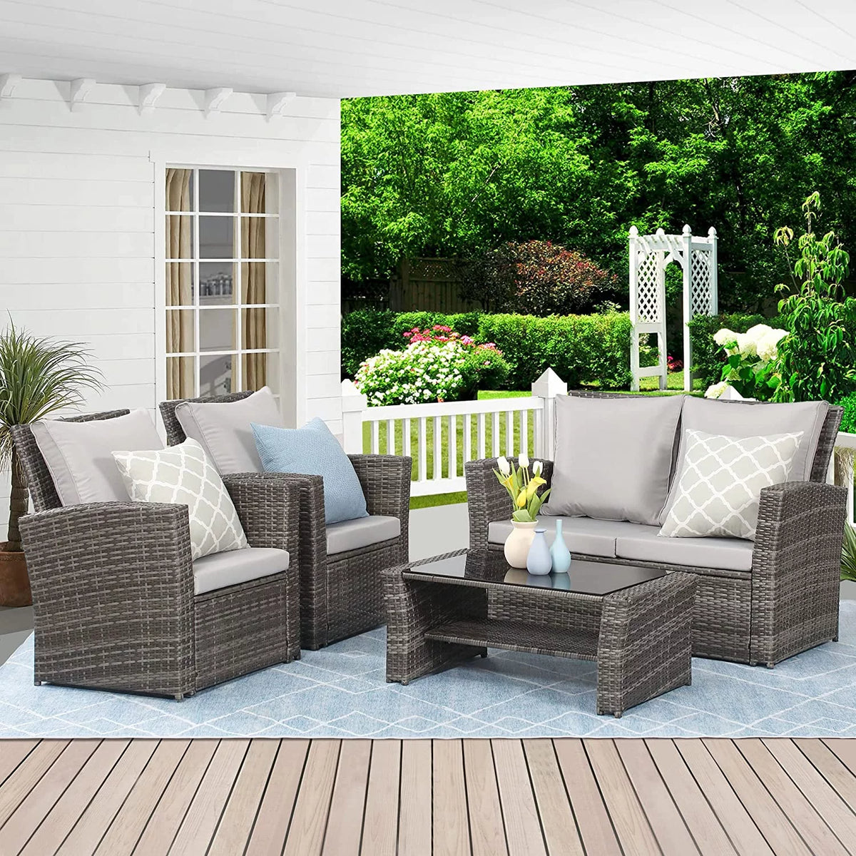 Gray Rattan Wicker Outdoor Patio Furniture Set I3014