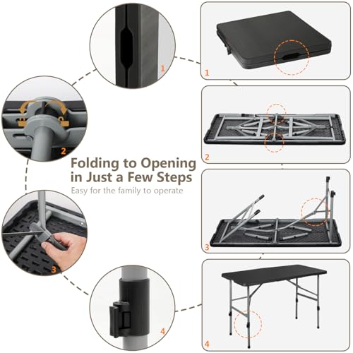 48 Inch Folding Table with Carry Handle, Heavy Duty Plastic Utility Table with Steel Legs, White L97287